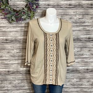 J. Jill Khaki Embroidery Top
